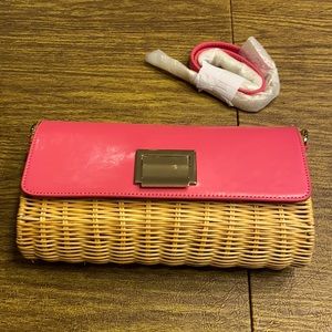 Talbots hot pink leather & wicker basket purse with brass&pink strap